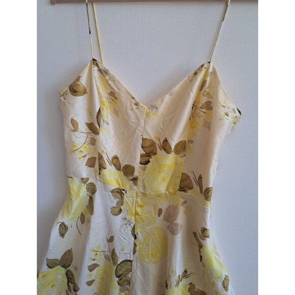 Banana Republic Yellow Floral 100% Silk Dress Spaghetti Straps Fit & Flare 8 - Picture 2 of 11